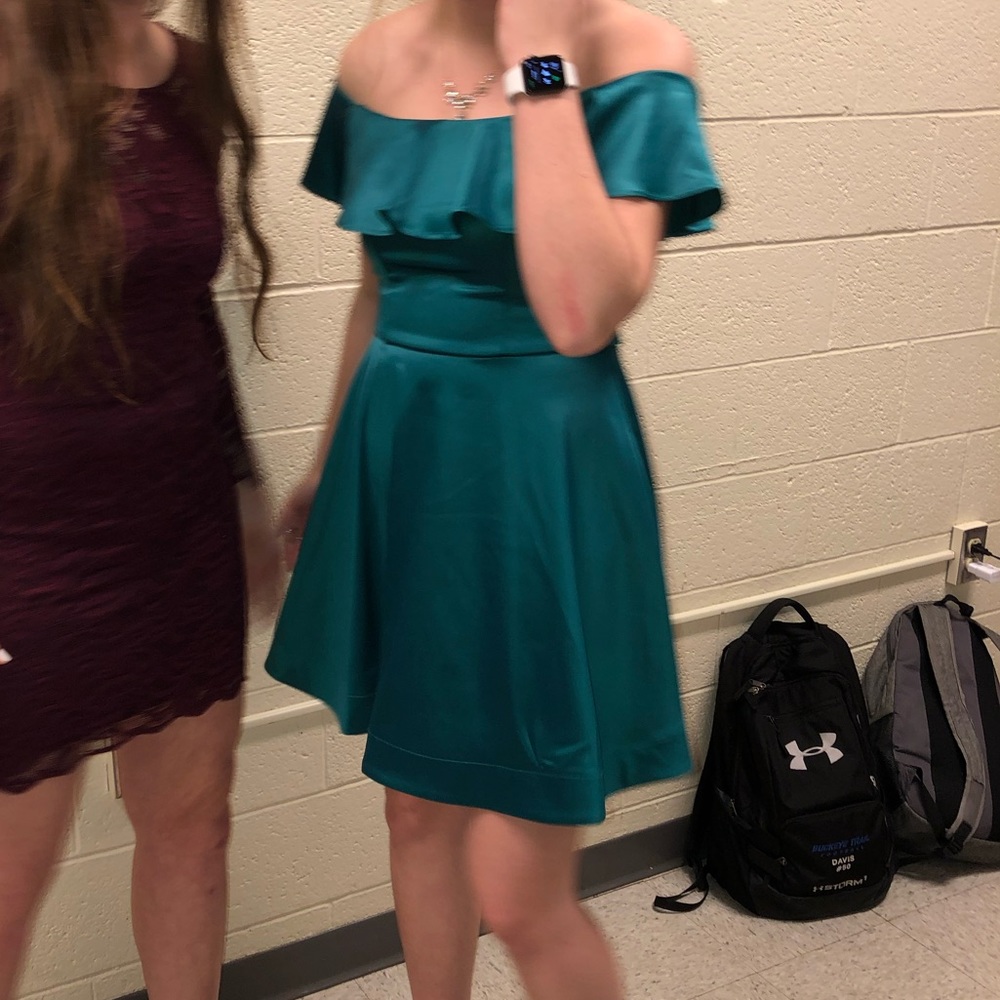 Green off the shoulder formal dress